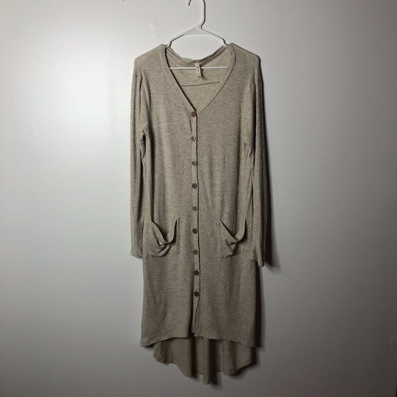 mts Dresses & Skirts - MTS Womens Gray Long Thermal Knit Cardigan Dress S